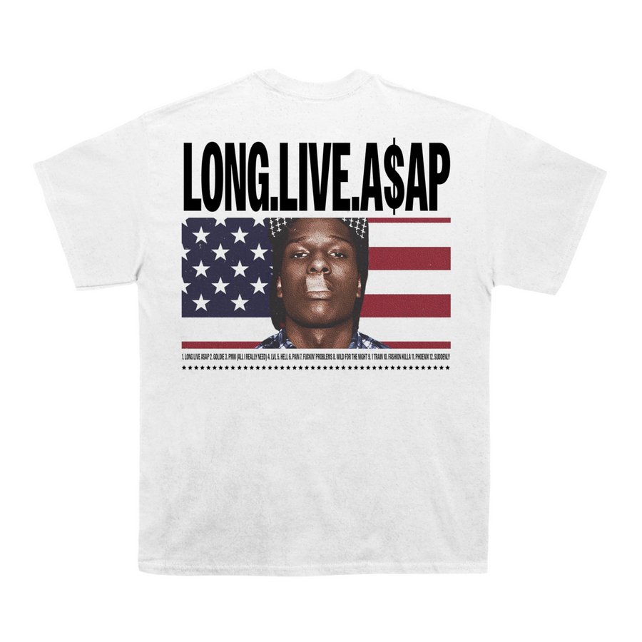 Unisex ASAP Rocky Flag Graphic T-Shirt Heavyweight Cotton White