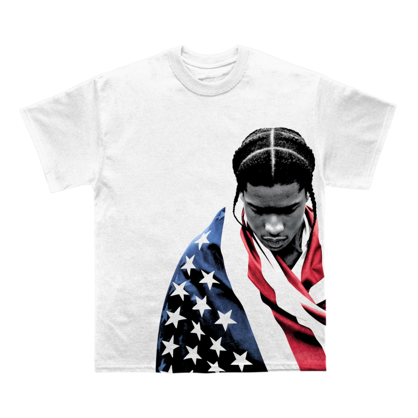Unisex ASAP Rocky Flag Graphic T-Shirt Heavyweight Cotton White